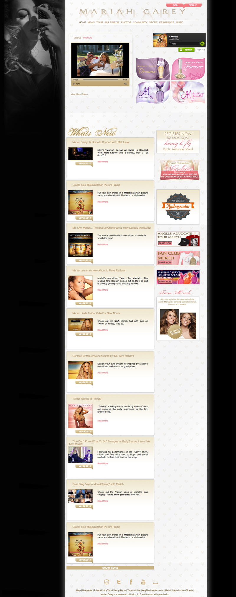 Homepage of Mariah Carey