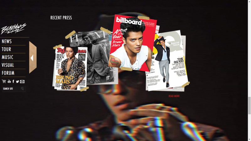 Homepage of Bruno Mars
